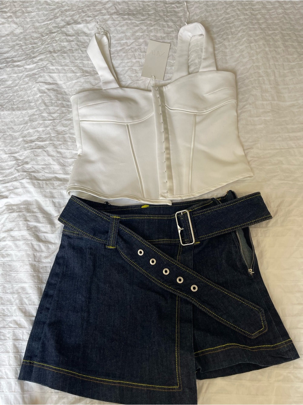 Zara Dark Blue Denim Jeans with Yellow Stitching